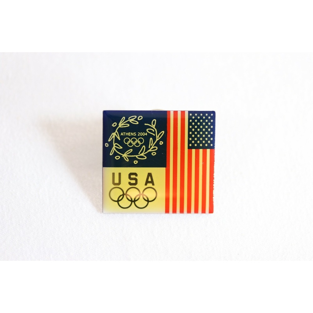 Athens 2004 Summer Olympics Team USA Lapel Pin Aminco American Flag Square Logo